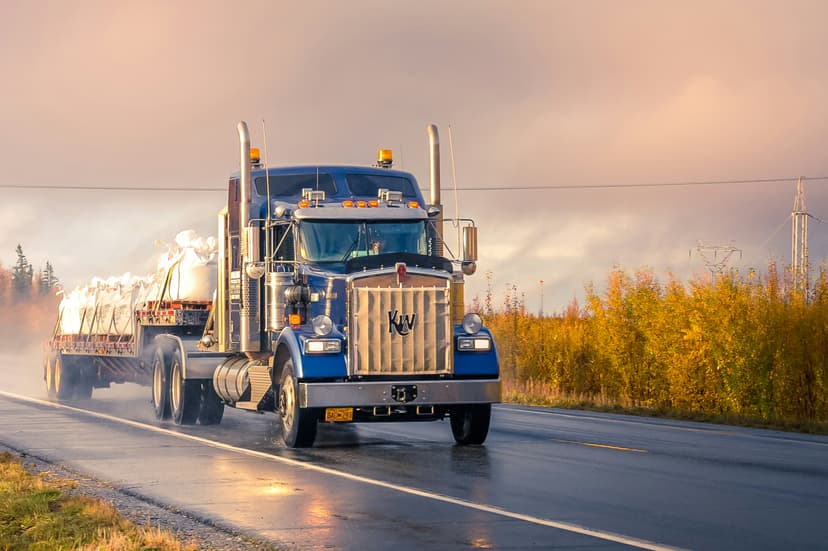 White semi-truck on a sunny road