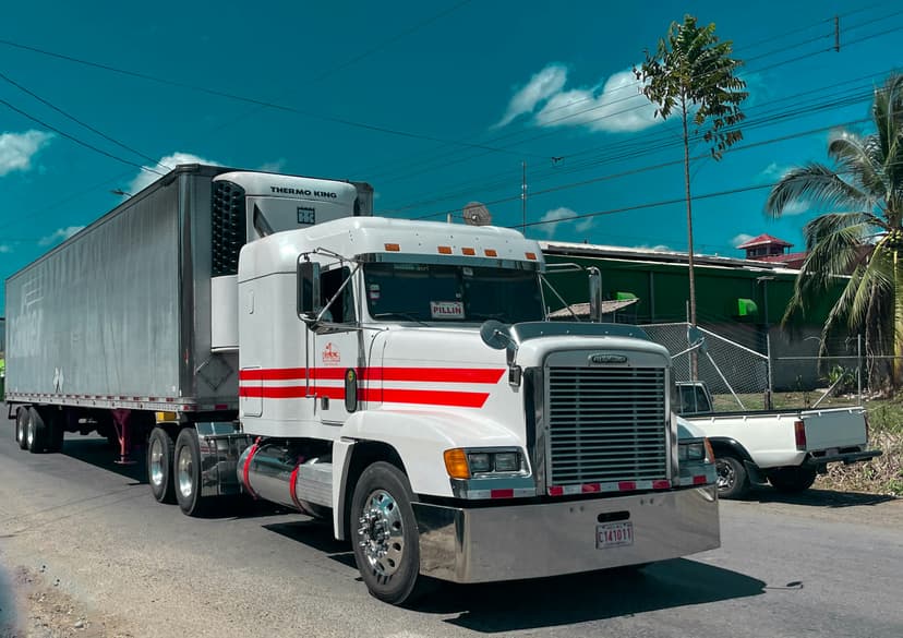 White semi-truck on a sunny road